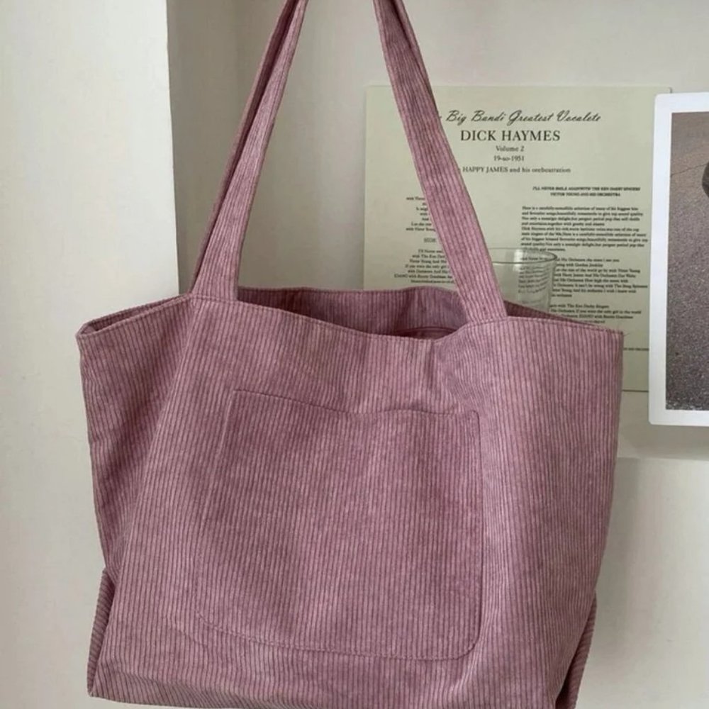 Pink Corduroy Tote Bag